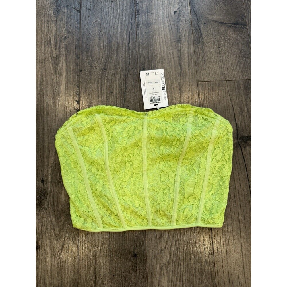 SOMETHINGNEW Natalie Lace Acid Lime Green Lace Corset Tube Top Size Small